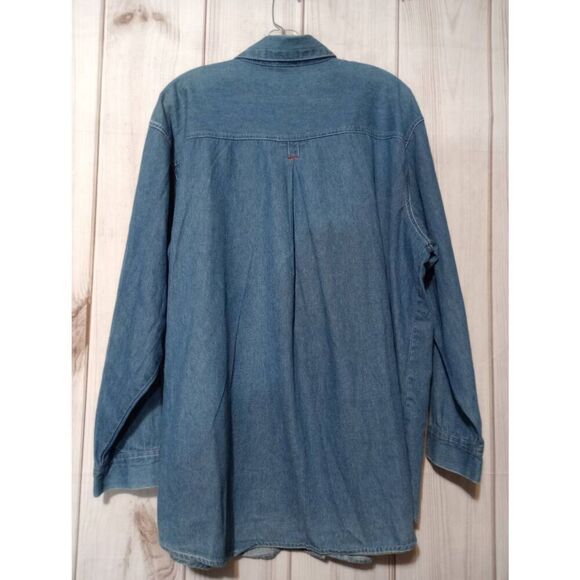 Christmas‎ Shirt Ladies 20W Chambray Button Front Snowman Christmas Tree Vintage - Picture 2 of 8